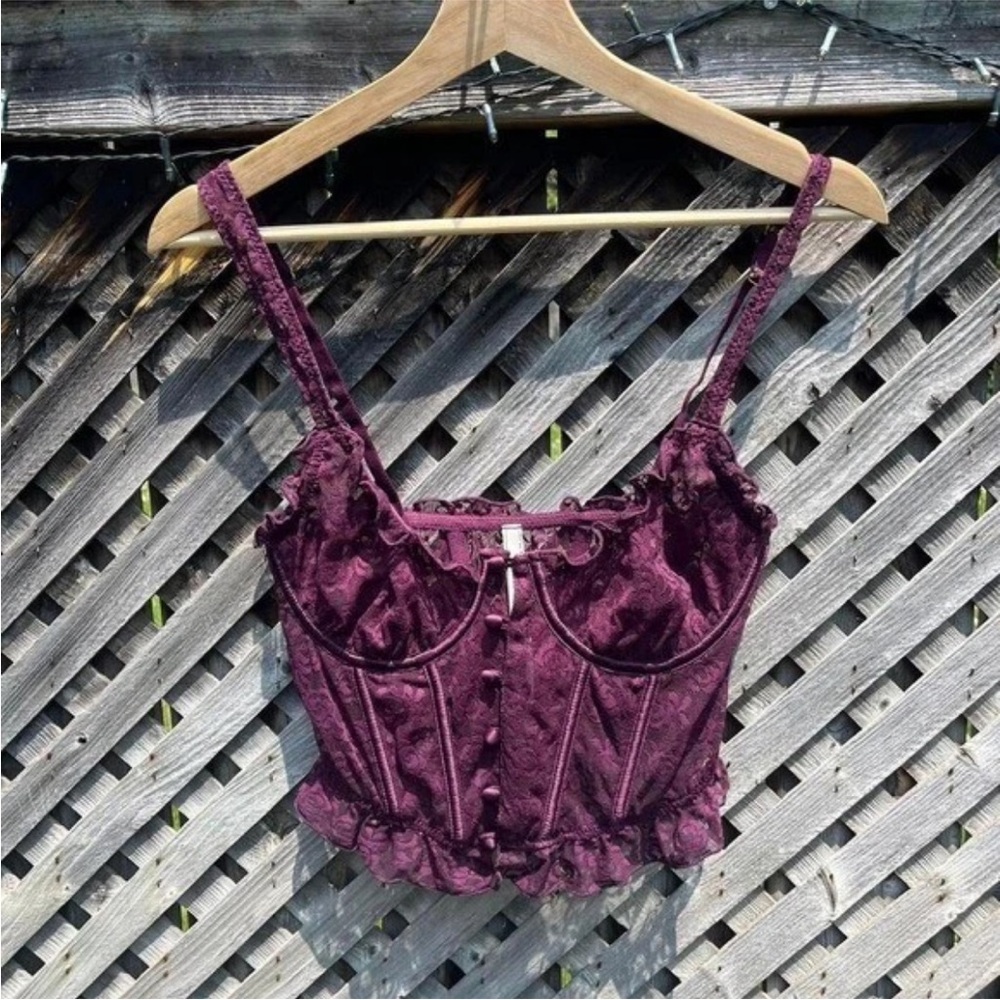 Anthropologie Purple Womens Lace Button Corset Bustier Top Streetwear Coquette S